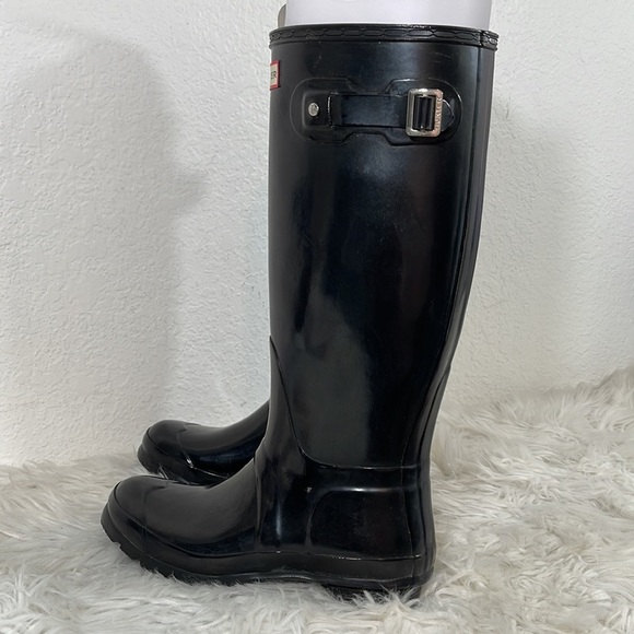 HUNTER Original Tall Black Gloss Rain Boots Waterproof 
Size 7 New - Picture 10 of 16